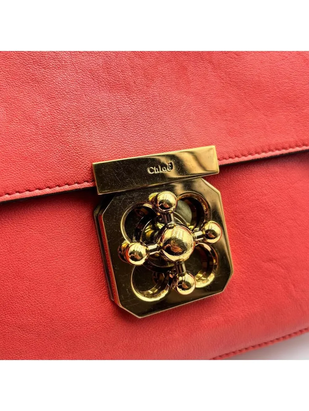 Chloé Square Elsie Chain Shoulder Bag Coral Pink Leather - Picture 9 of 11